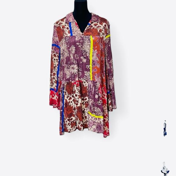 Anthropologie Dhruv Kapoor Arabella Floral Patchwork Tunic Dress Festival Boho - Picture 6 of 15